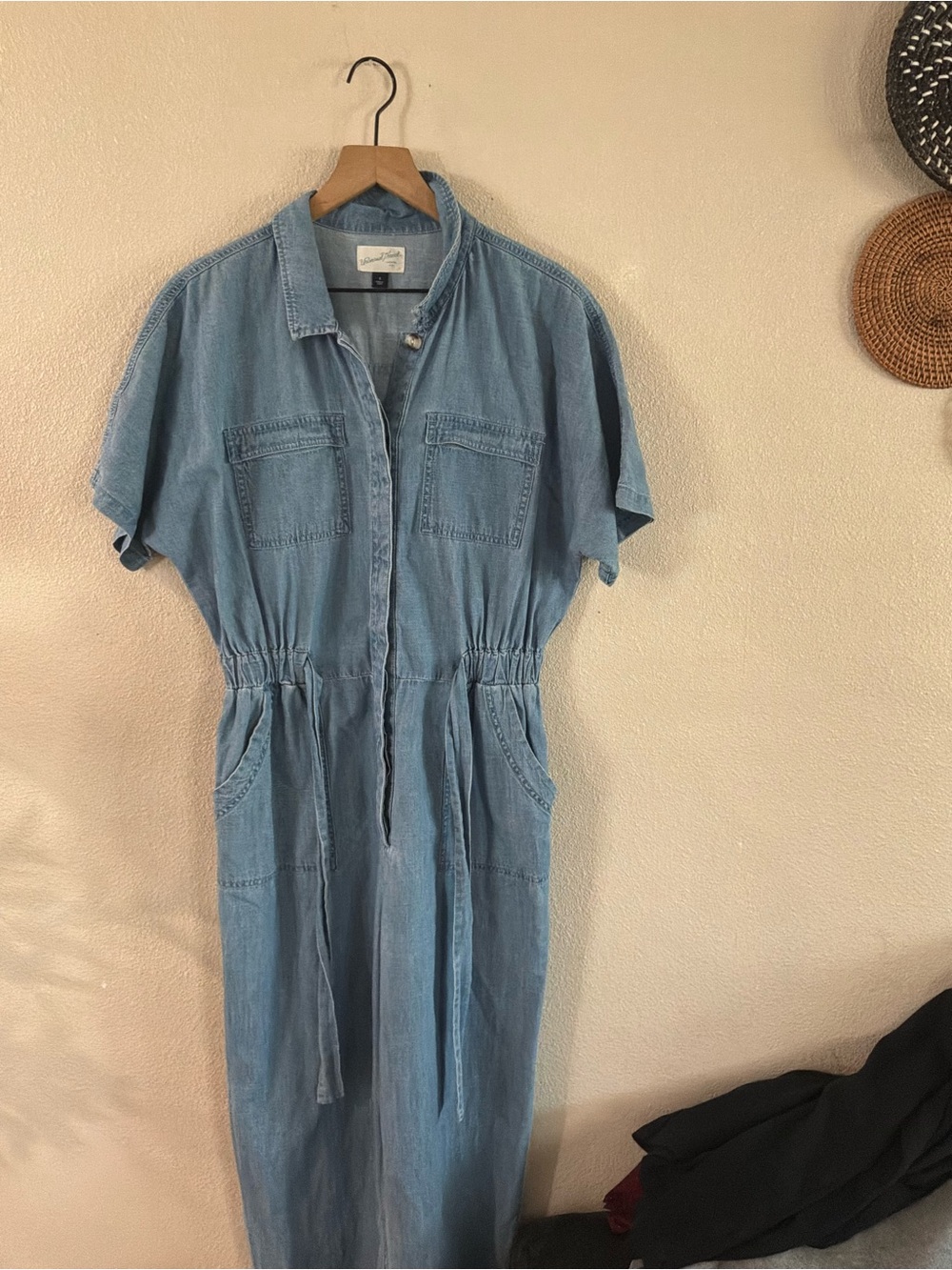 Universal Thread Light Blue Denim Maxi Shirt Dress with Drawstring Waist